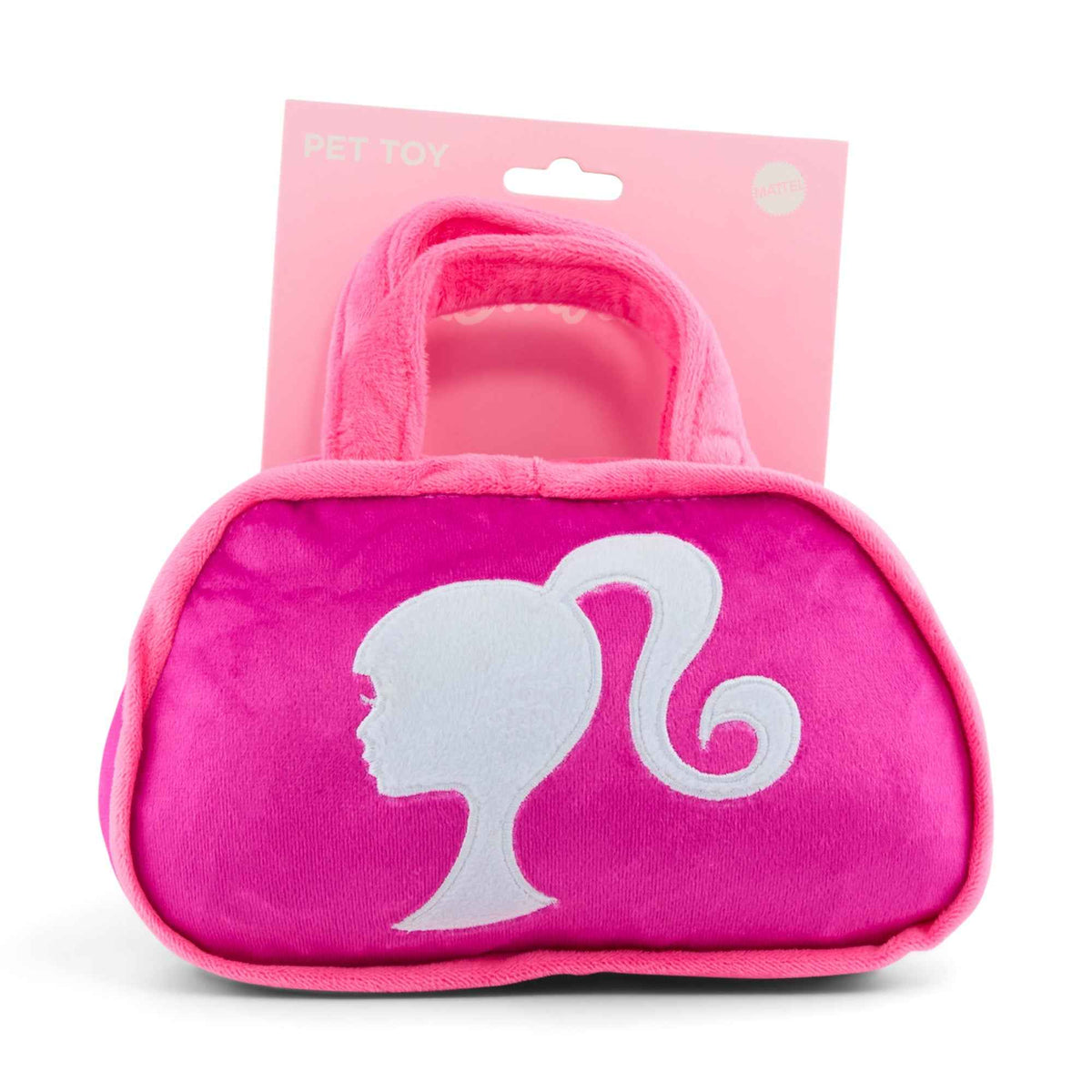 Dog Toy Squeaker Plush - Barbie Silhouette and Autograph Script Handbag Replica Pink/White