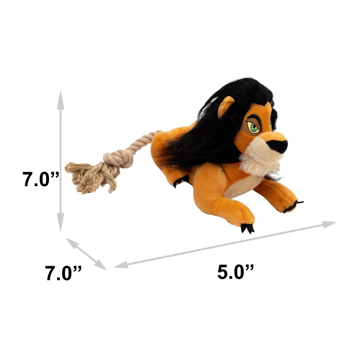 Dog Toy Squeaker Plush - Disney The Lion King Scar Full Body Pose with Rope Tail 