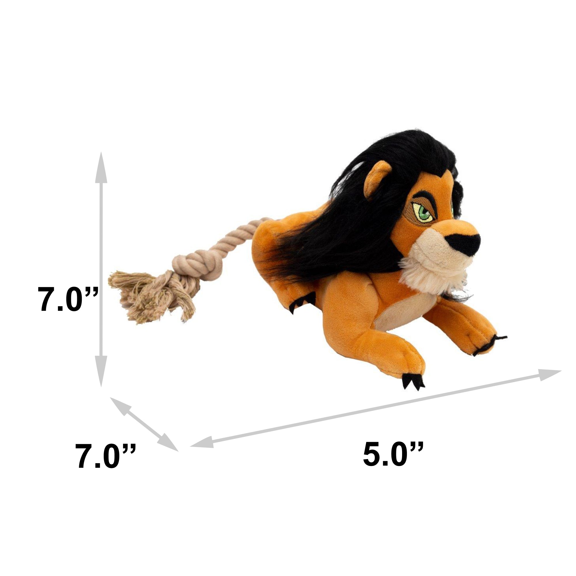 Dog Toy Squeaker Plush - Disney The Lion King Scar Full Body Pose with Rope Tail 