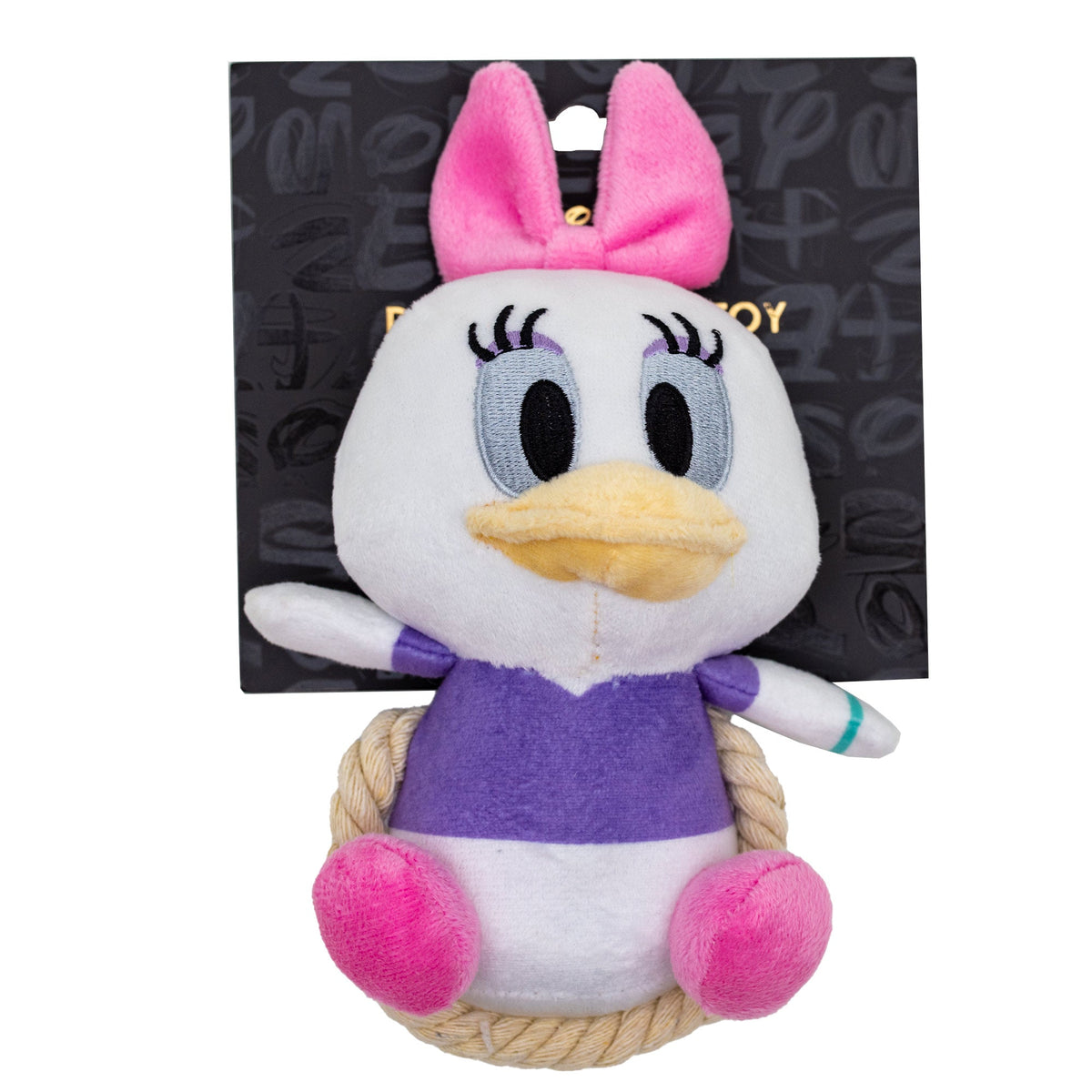 Dog Toy Squeaker Plush with Rope - Disney Daisy Duck Chibi Sitting Pose 