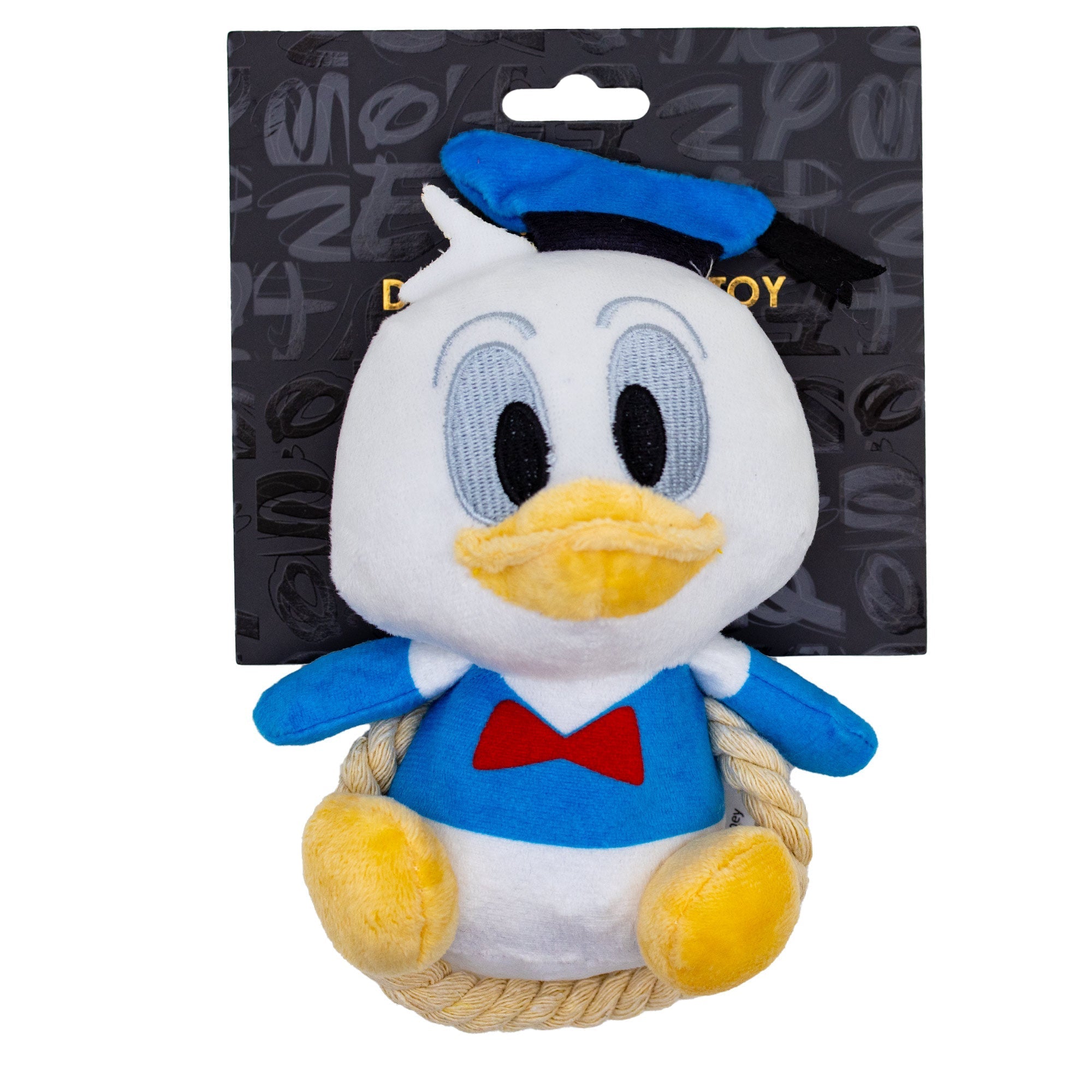 Dog Toy Squeaker Plush with Rope - Disney Donald Duck Chibi Sitting Pose 
