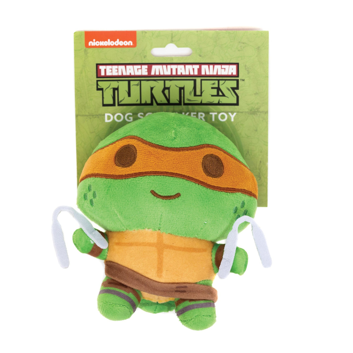 Dog Toy Squeaker Plush - Teenage Mutant Ninja Turtles Michelangelo Full Body Nunchucks Pose Orange 