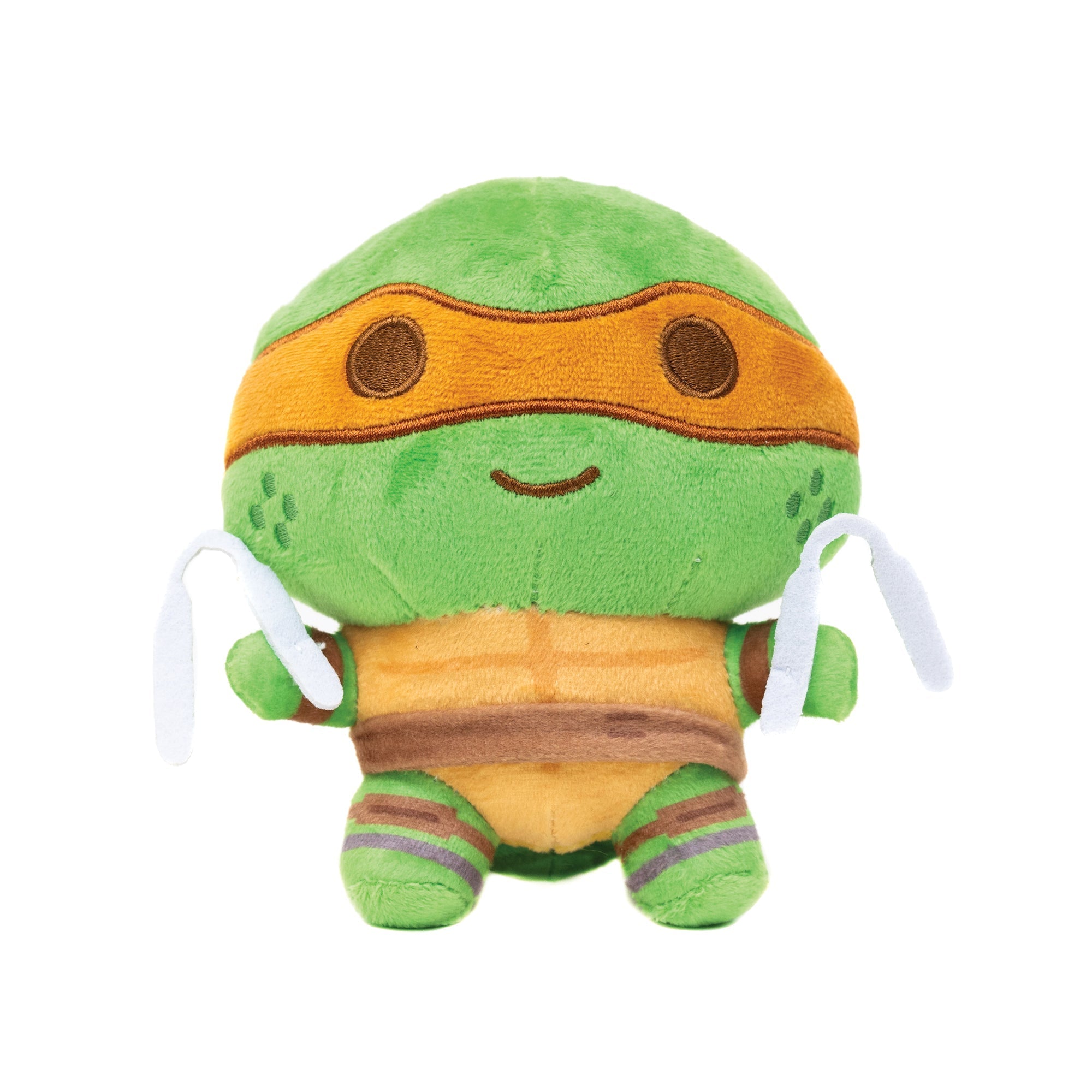 Dog Toy Squeaker Plush - Teenage Mutant Ninja Turtles Michelangelo Full Body Nunchucks Pose Orange 