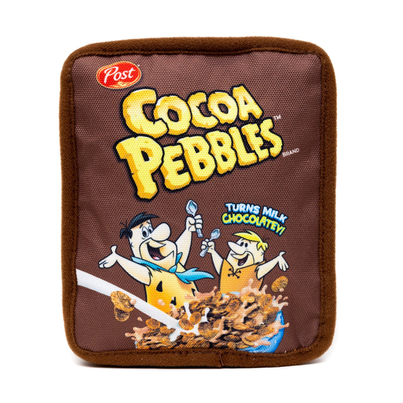 Dog Toy Squeaker Plush - Cocoa Pebbles Fred Flintstone and Barney Rubble Cereal Box Replica 