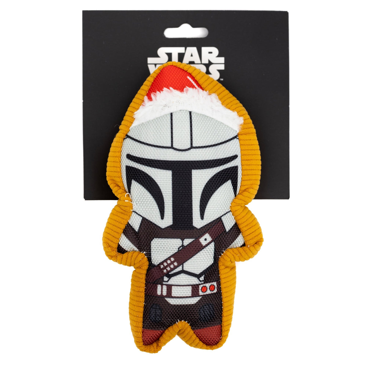 Dog Toy Squeaker Plush - Star Wars Holiday Mandalorian Santa Cookie Replica 