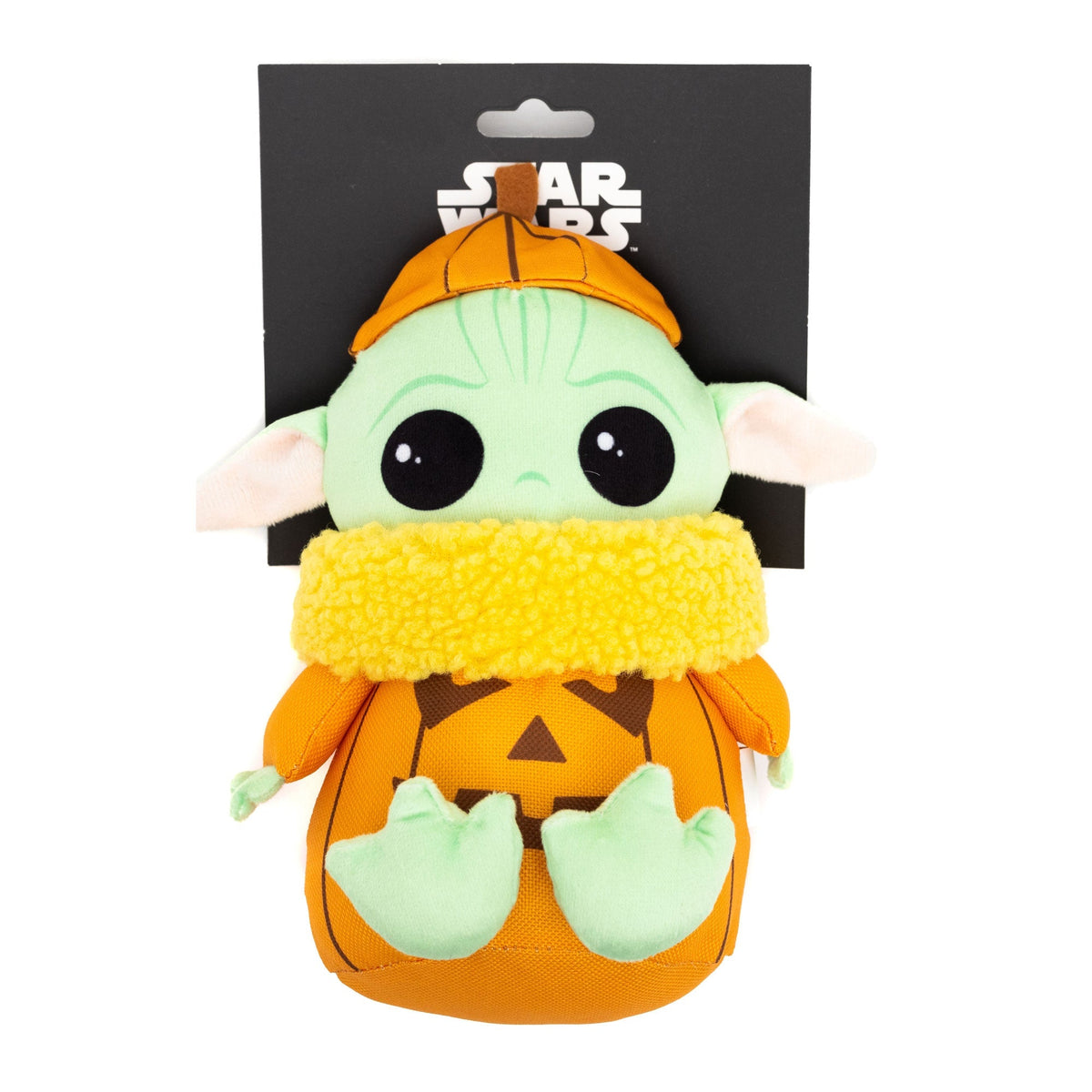 Dog Toy Squeaker Plush - Star Wars Halloween Grogu Pumpkin Sitting Pose 