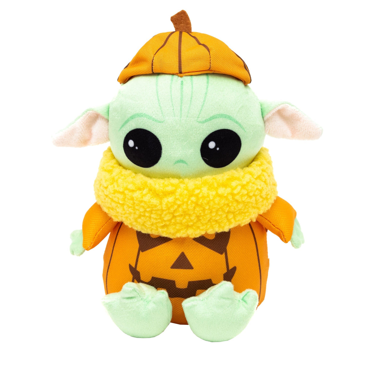 Dog Toy Squeaker Plush - Star Wars Halloween Grogu Pumpkin Sitting Pose 