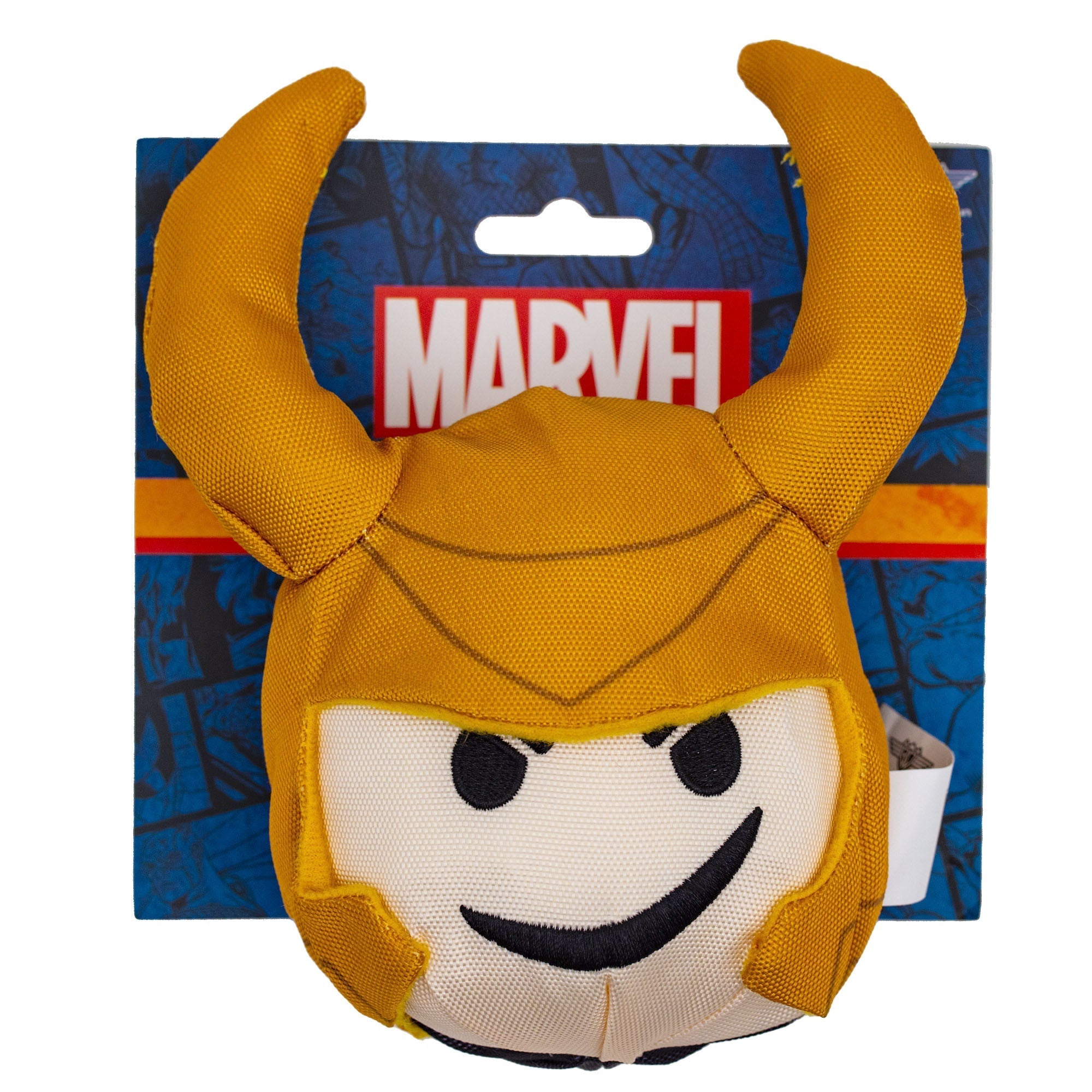 Dog Toy Squeaker Plush - Loki Smirking Face Round 