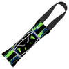 Dog Toy Squeaky Tug Toy - Football Helmet CLOSE-UP/Scribble Stripe Black/Neon Green/Blue/White - NAVY Handle Webbing
