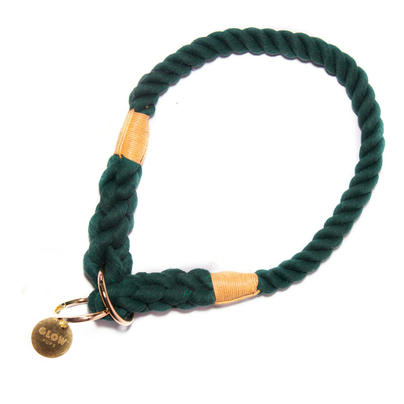 Glow Pups: Dark Green Stylish Rope Slip Dog Collar