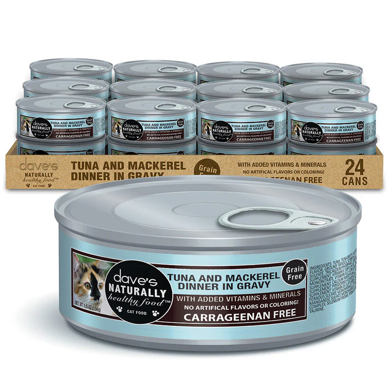 Daves Naturally Healthy Grain Free Grilled Tuna & Mackerel Dinner In Gravy Wet Cat Food (5.5oz)