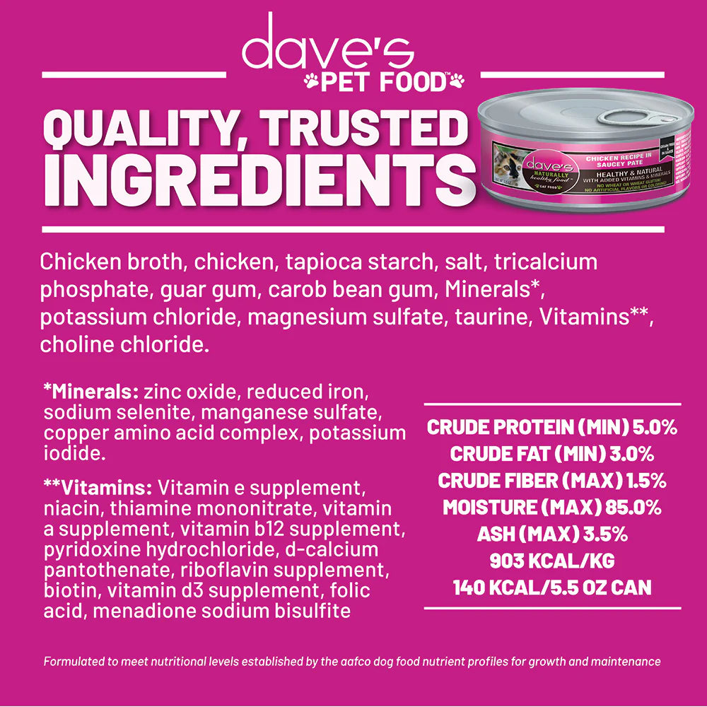 Daves Chicken Recipe in Saucey Pat Wet Cat Food (5.5oz)