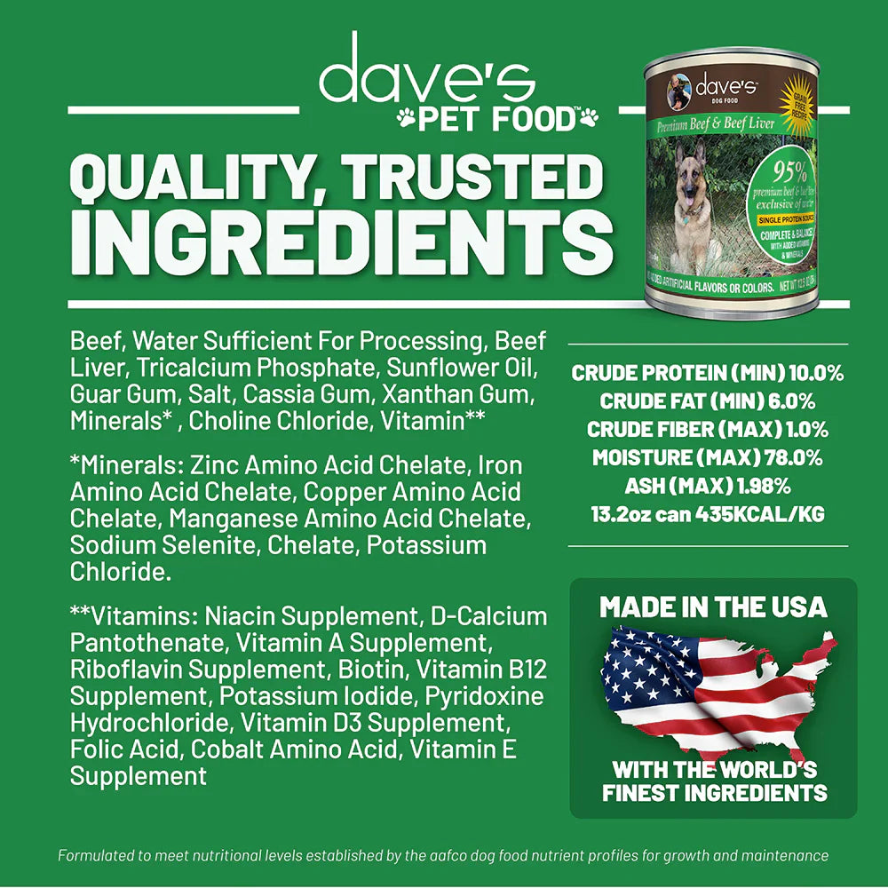 Daves 95% Premium Meats Beef & Beef Liver For Dogs (12.5oz)
