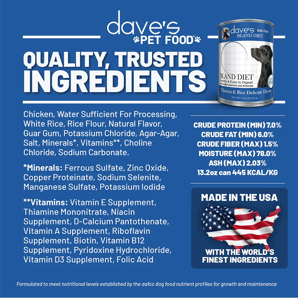 Daves Restricted Diet Bland for Dogs - Chicken and Rice (13.2oz)
