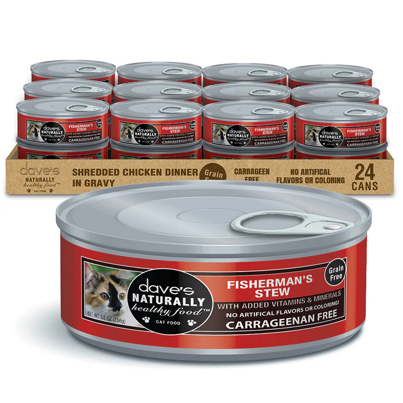 Daves Naturally Healthy Grain Free Shredded Fishermans Stew Wet Cat Food (5.5oz)