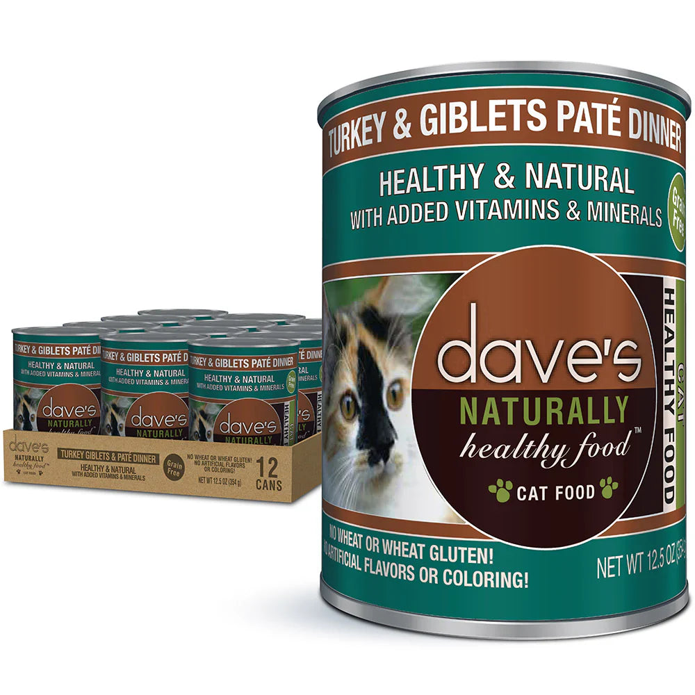 Daves Naturally Healthy Turkey & Giblets Dinner Pat Wet Cat Food (12.5oz)