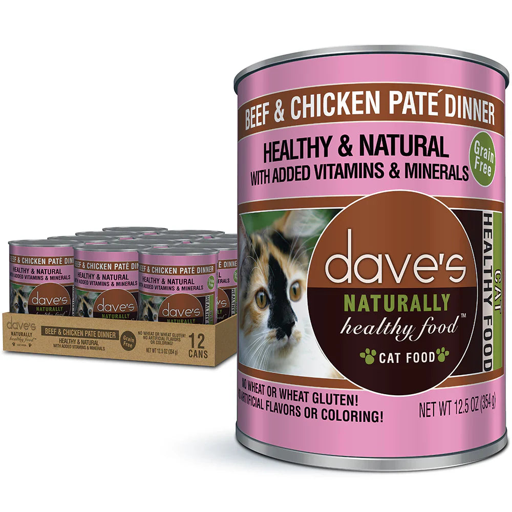 Daves Naturally Healthy Beef & Chicken Dinner Pat Wet Cat Food (12.5oz)