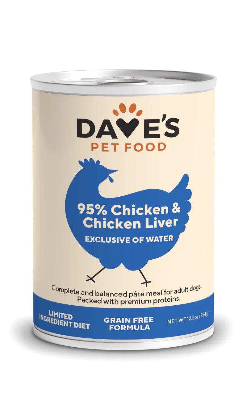Daves 95% Premium Meats Chicken & Chicken Liver For Dogs (12.5oz)