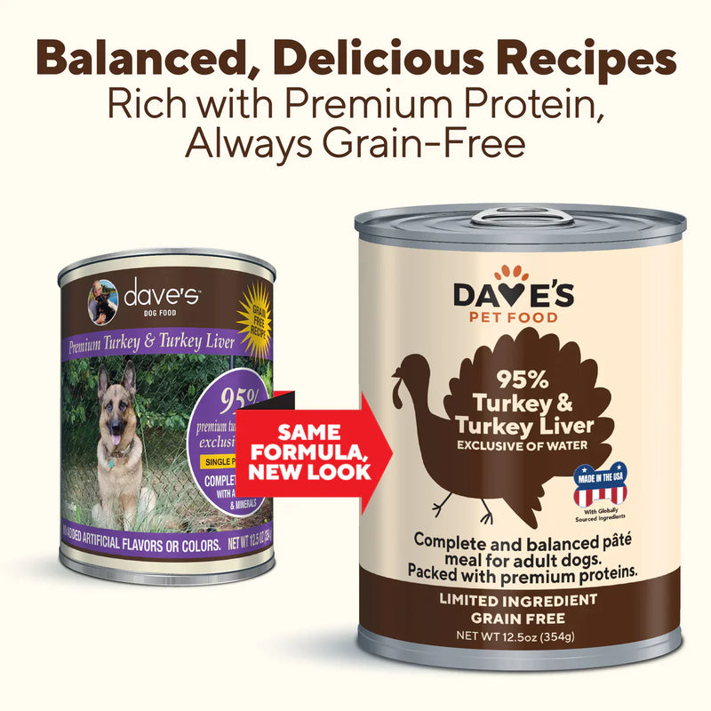 Daves 95% Premium Meats Turkey & Turkey Liver For Dogs (12.5oz)