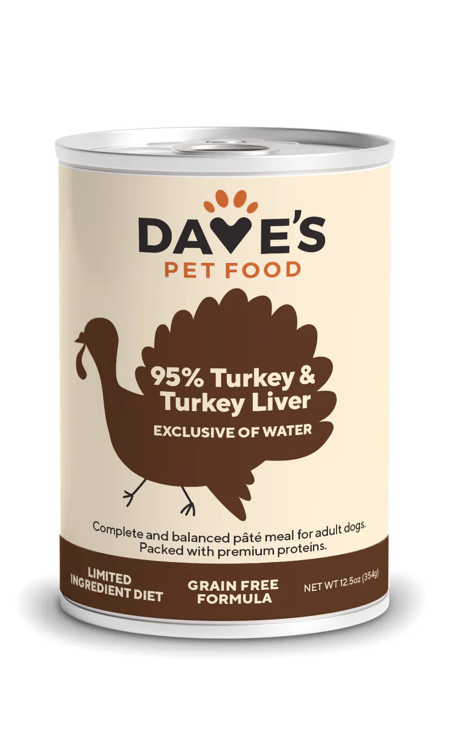 Daves 95% Premium Meats Turkey & Turkey Liver For Dogs (12.5oz)