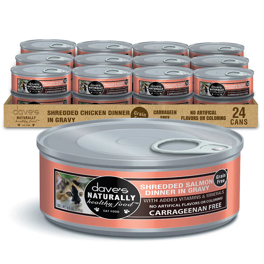 Daves Naturally Healthy Grain Free Shredded Salmon Dinner in Gravy Wet Cat Food (5.5oz)