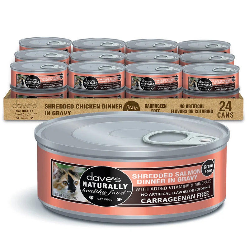 Daves Naturally Healthy Grain Free Shredded Salmon Dinner in Gravy Wet Cat Food (5.5oz)