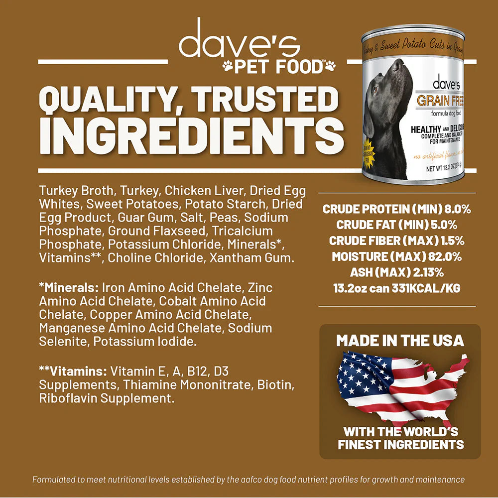 Daves Stewlicious Turkey & Sweet Potato Cuts in Gravy For Dogs (13.2oz)