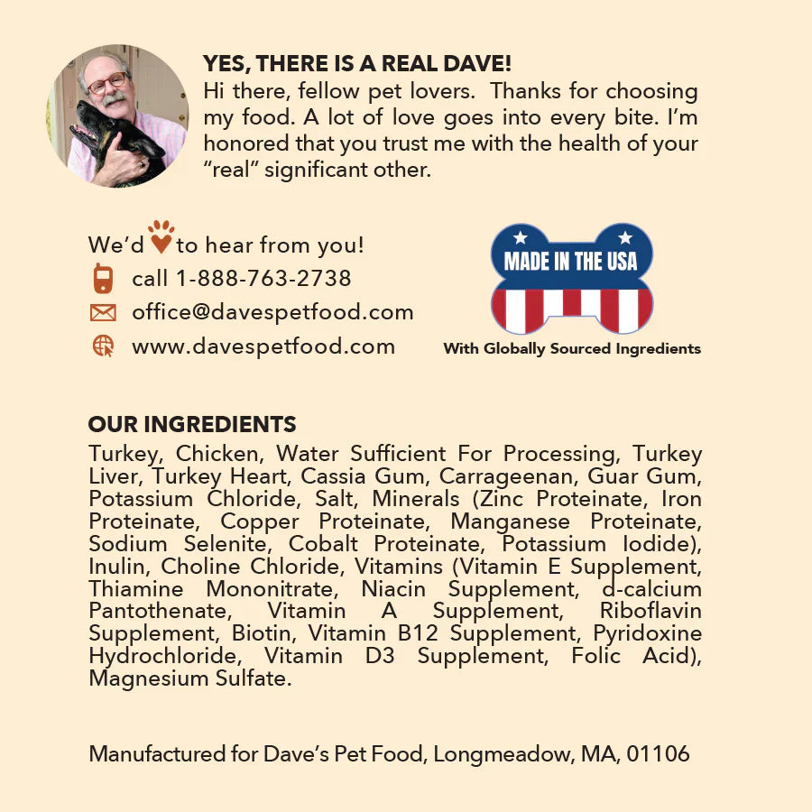 Daves 95% Premium Meats Turkey & Chicken For Dogs (12.5oz)