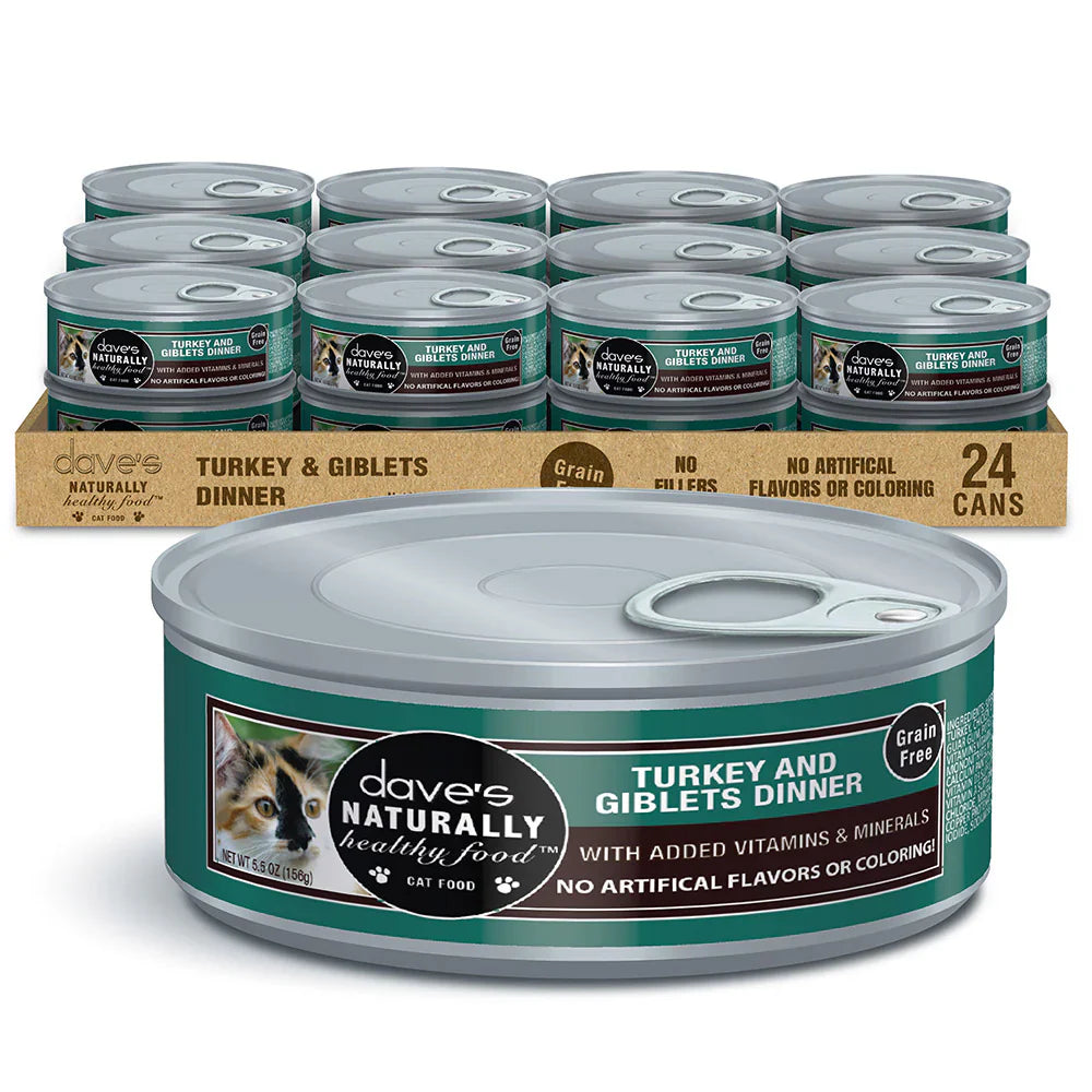 Daves Naturally Healthy Grain Free Turkey & Giblets Dinner Wet Cat Food (5.5oz)