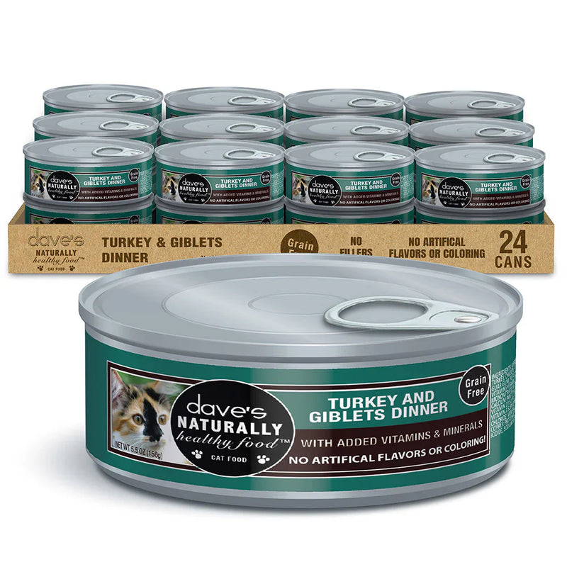 Daves Naturally Healthy Grain Free Turkey & Giblets Dinner Wet Cat Food (5.5oz)
