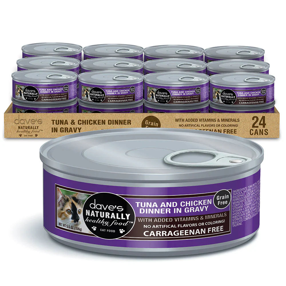 Daves Naturally Healthy Grain Free Tuna & Chicken Dinner in Gravy Wet Cat Food (5.5oz)