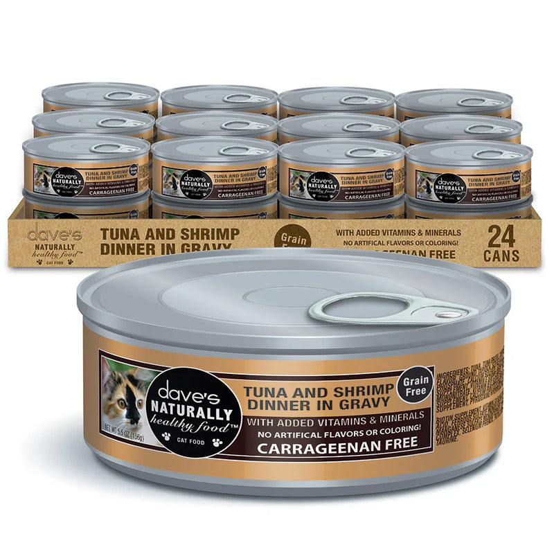 Daves Naturally Healthy Grain Free Tuna & Shrimp Dinner in Gravy Wet Cat Food (5.5oz)