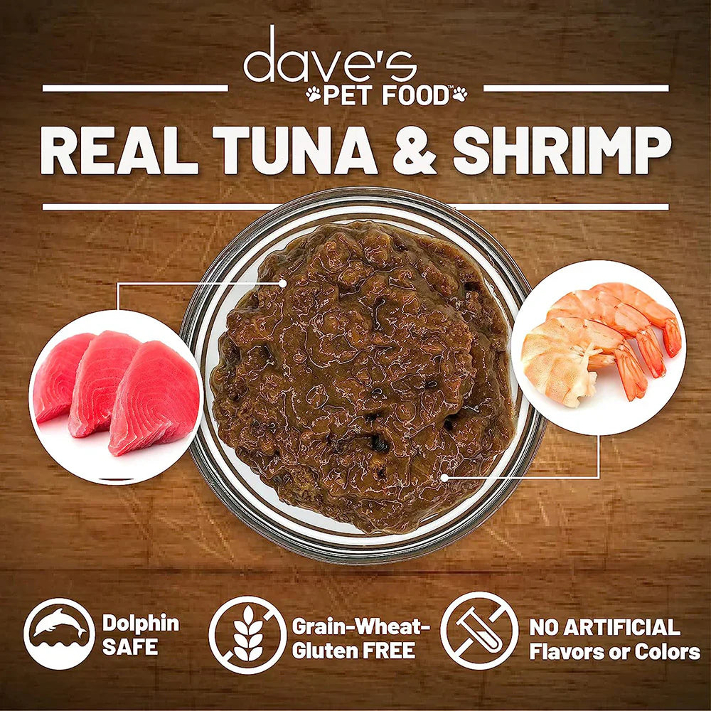 Daves Naturally Healthy Grain Free Tuna & Shrimp Dinner in Gravy Wet Cat Food (5.5oz)