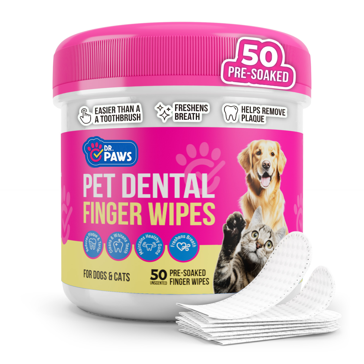 Naturally Formulated Pet Dental Finger Wipes for Teeth Cleaning (50 Count)
