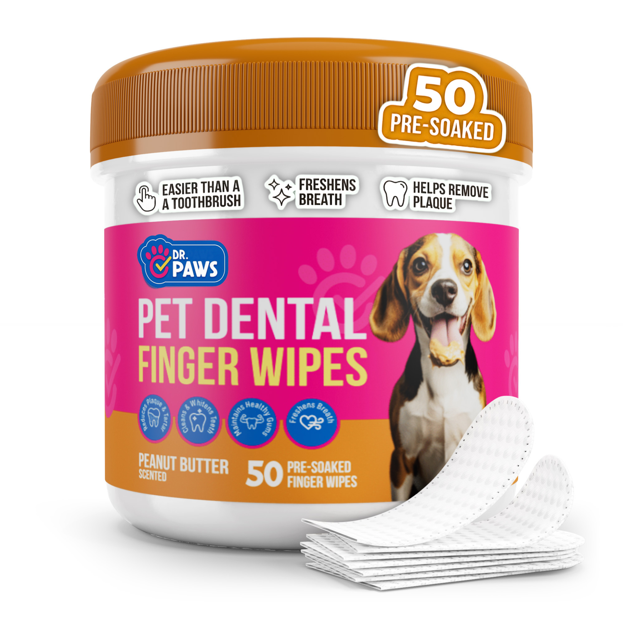 Naturally Formulated Pet Dental Finger Wipes for Teeth Cleaning (50 Count)