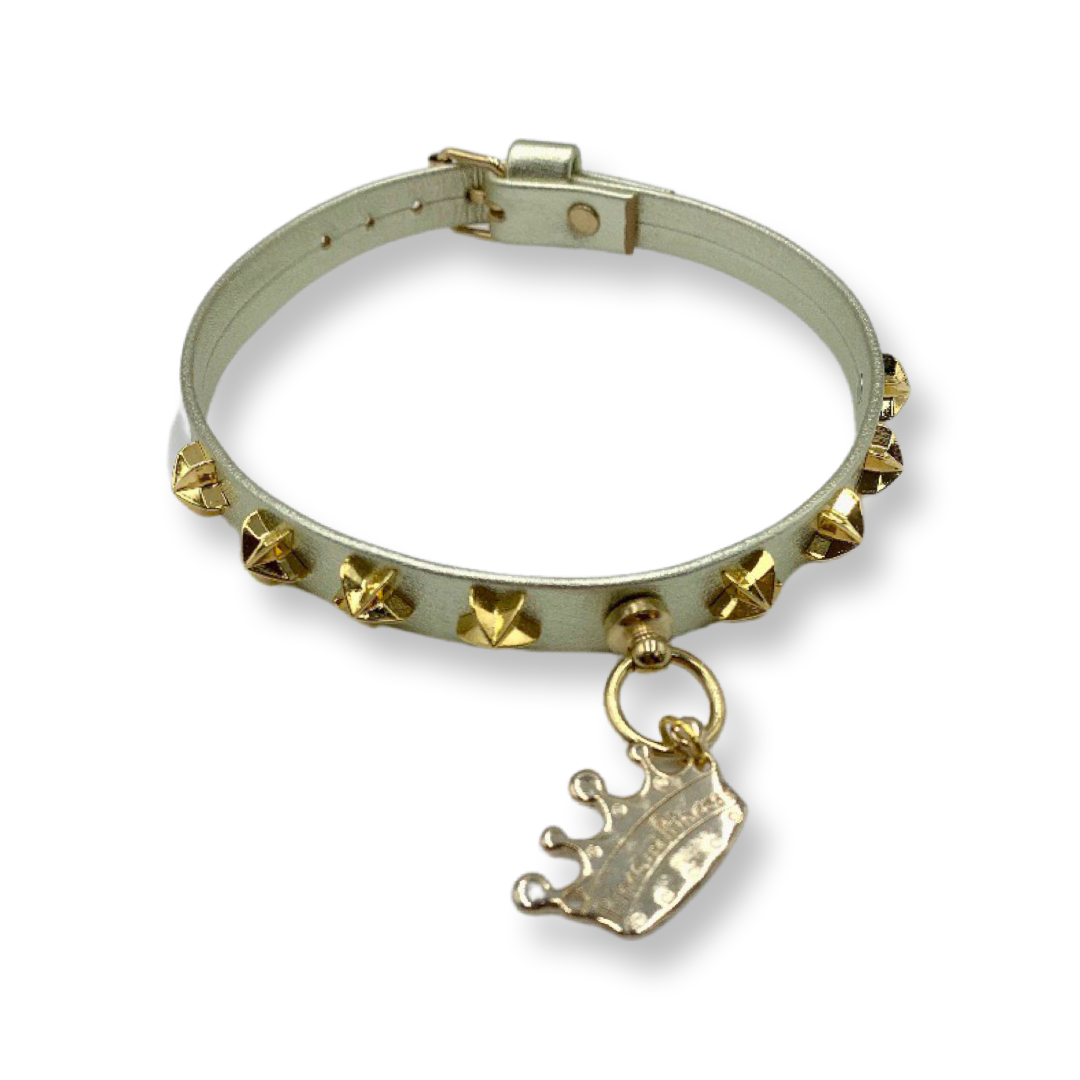 Fashion Collar and Chain Leash Set - Gold with Star Studs