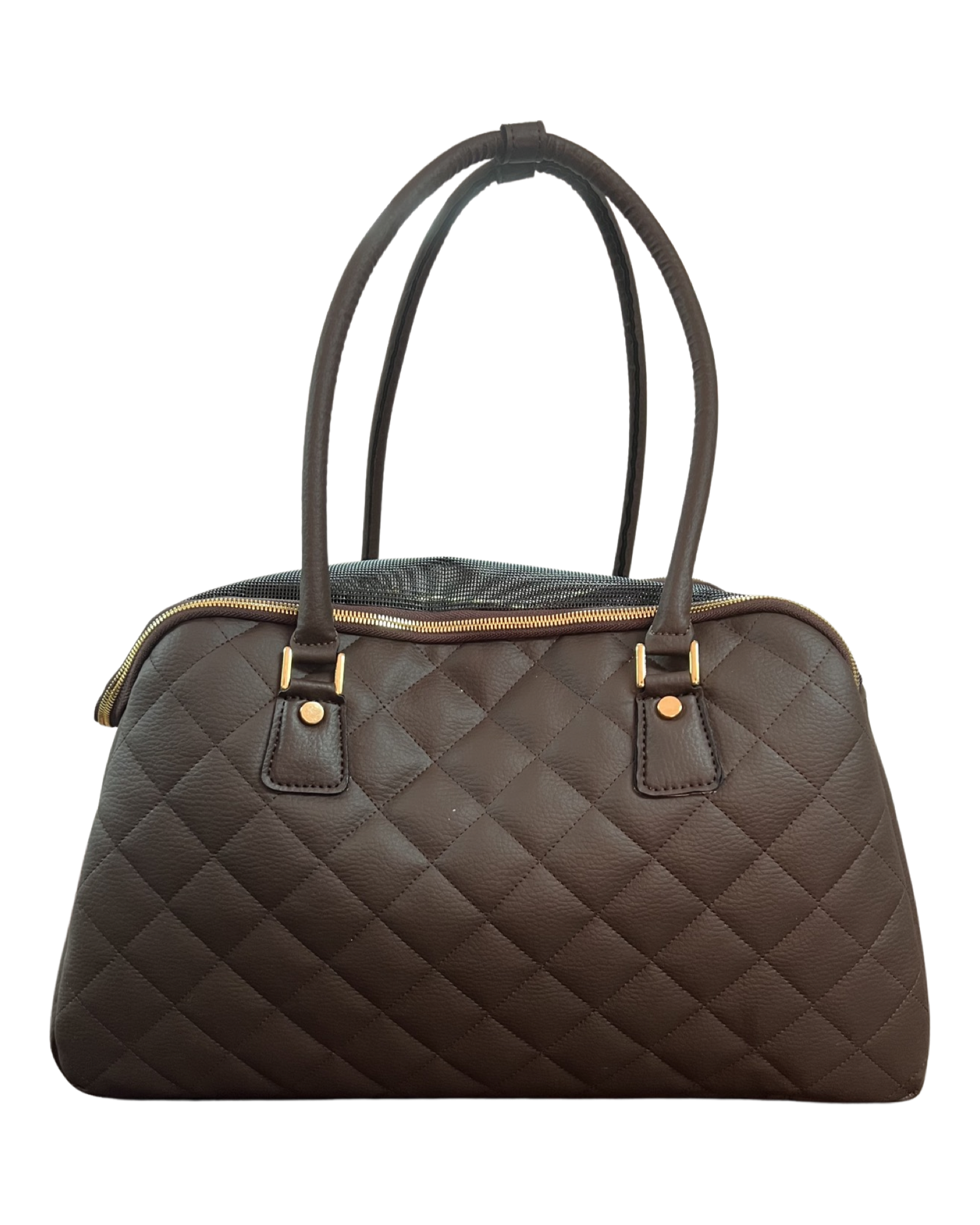Designer Dog Travel Carrier - Chocolate with Gold Studs