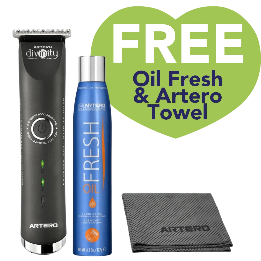 Divinity Cordless Hair Trimmer with Free Oil Fresh and Towel by Artero