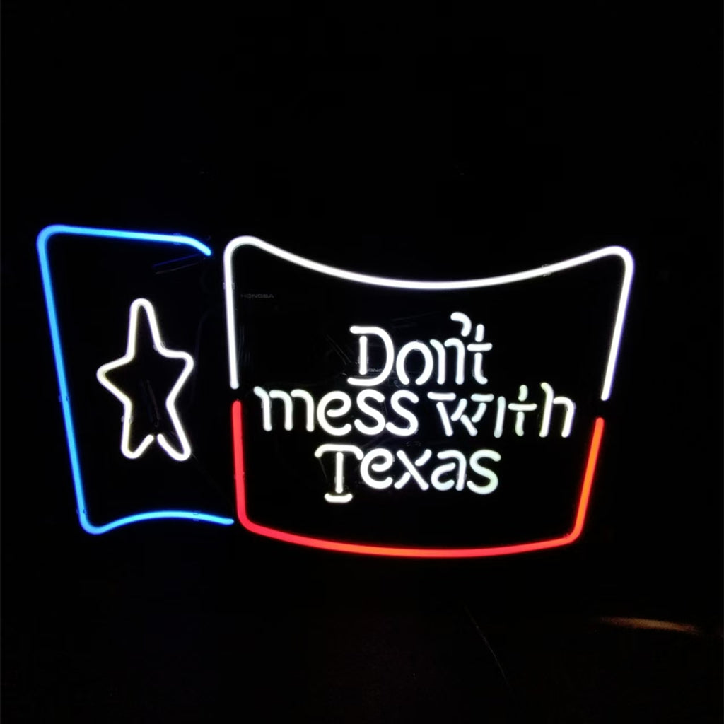 Don't Mess with Texas Lone Star Beer Real Glass Neon Sign