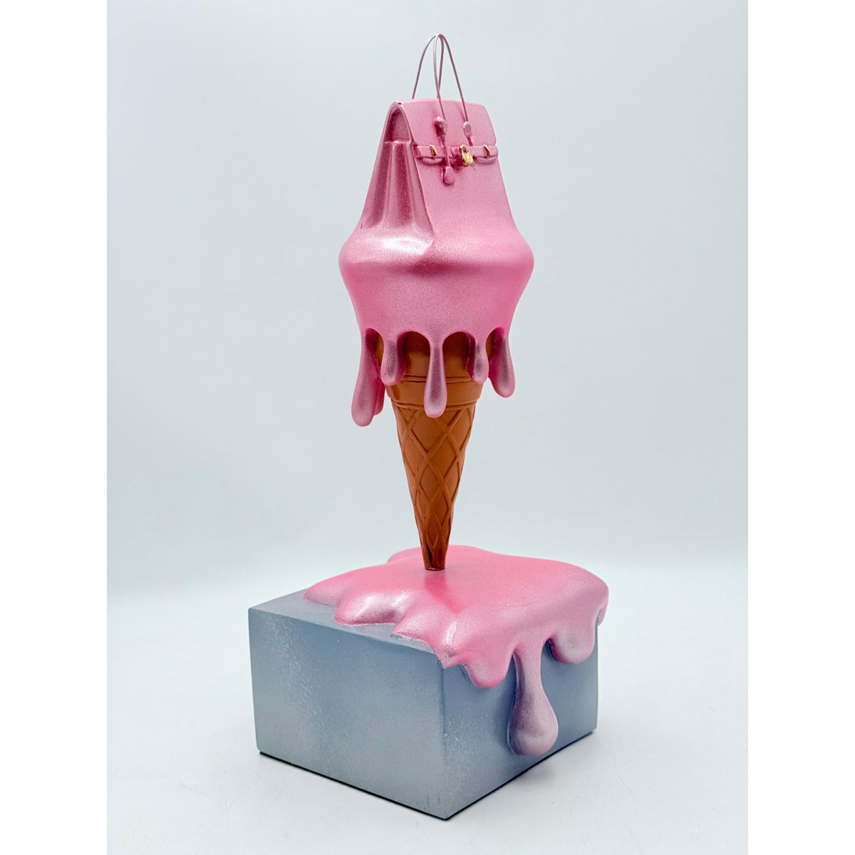 And Iconic Melty Bag Sculpture Metallic Pink and Grey Style