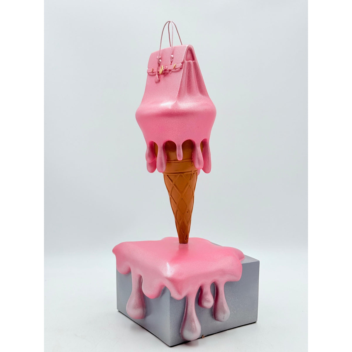 And Iconic Melty Bag Sculpture Metallic Pink and Grey Style