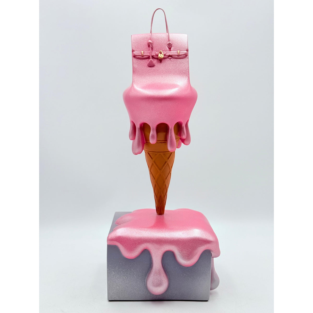 And Iconic Melty Bag Sculpture Metallic Pink and Grey Style