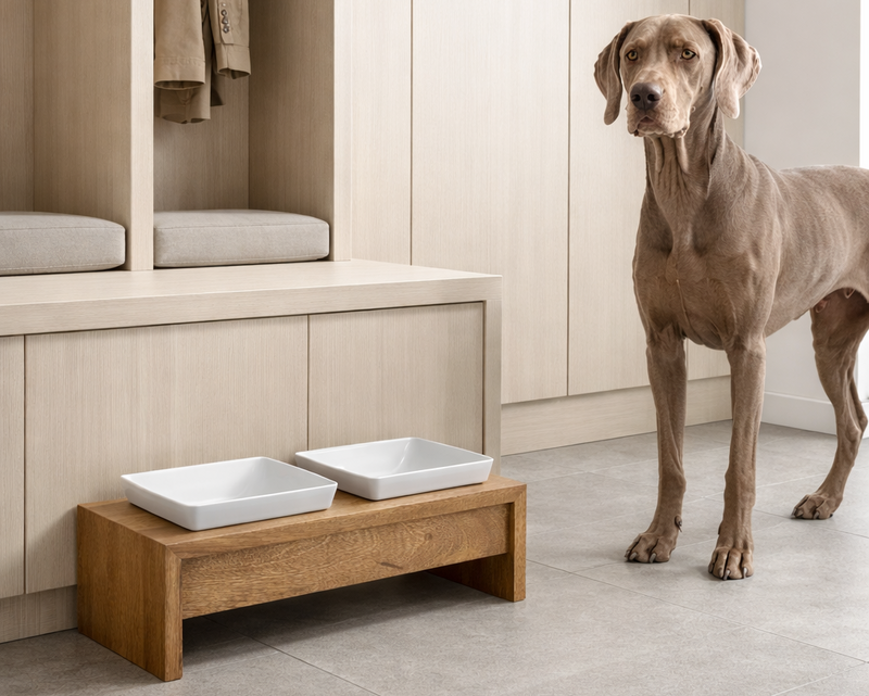Bowsers Double Artisan Wood Dog Bowl Feeder – Elevated Designer Pet Dining