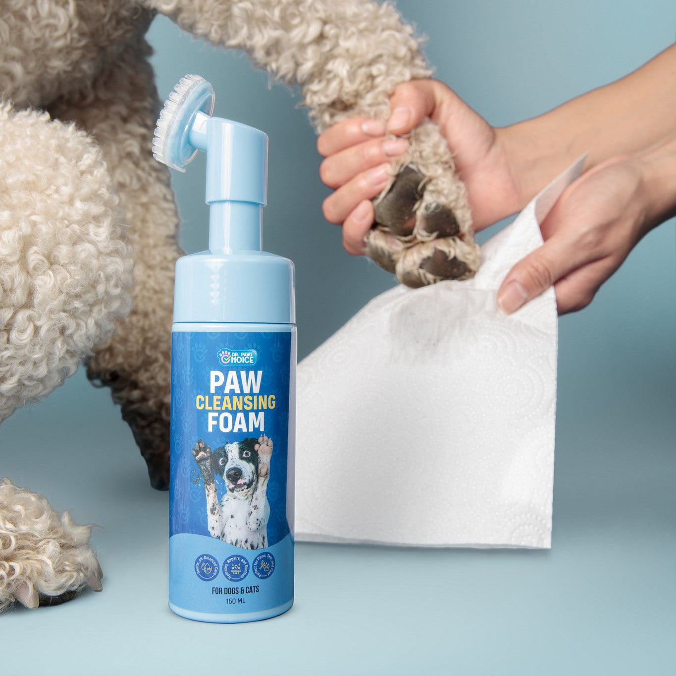 Paw Cleansing Foam Dog Paw Cleaner - Lick-Safe, Hydrating Formula with Built-In Brush Head