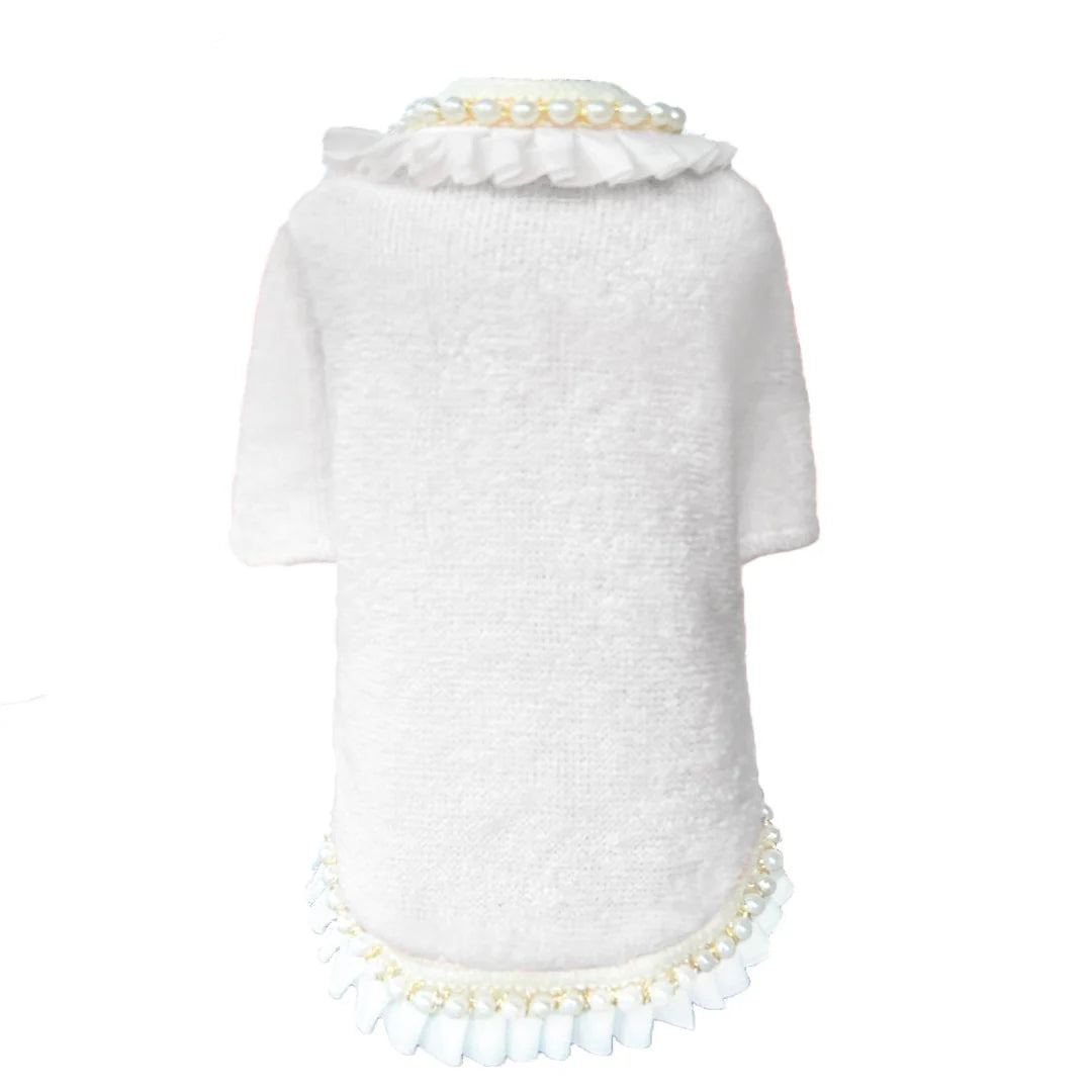 Hello Doggie Dream Pearls Pink Faux Fur Cotton Dog Sweater