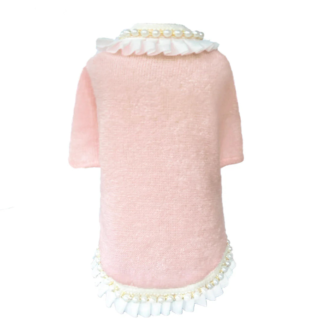 Hello Doggie Dream Pearls Pink Faux Fur Cotton Dog Sweater