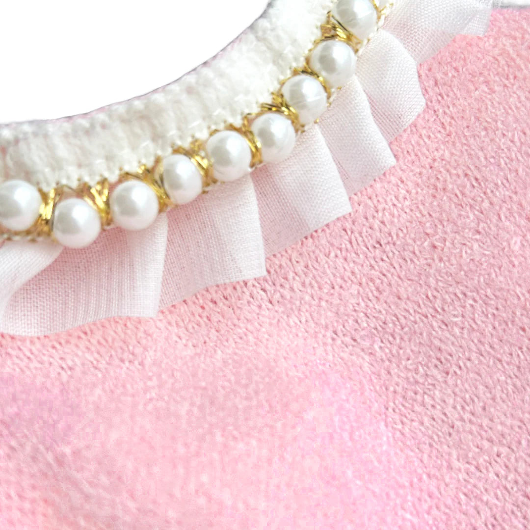 Hello Doggie Dream Pearls Pink Faux Fur Cotton Dog Sweater
