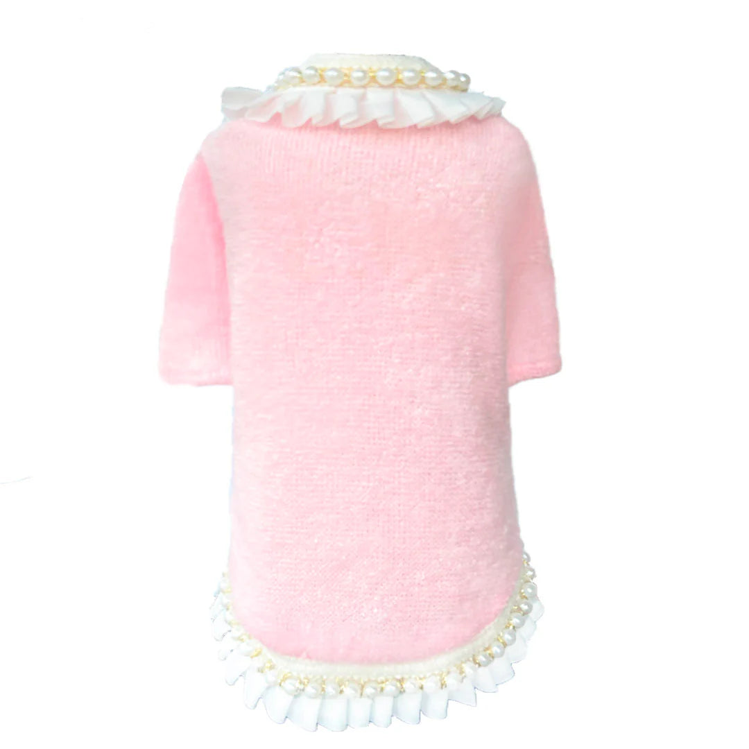 Hello Doggie Dream Pearls Pink Faux Fur Cotton Dog Sweater