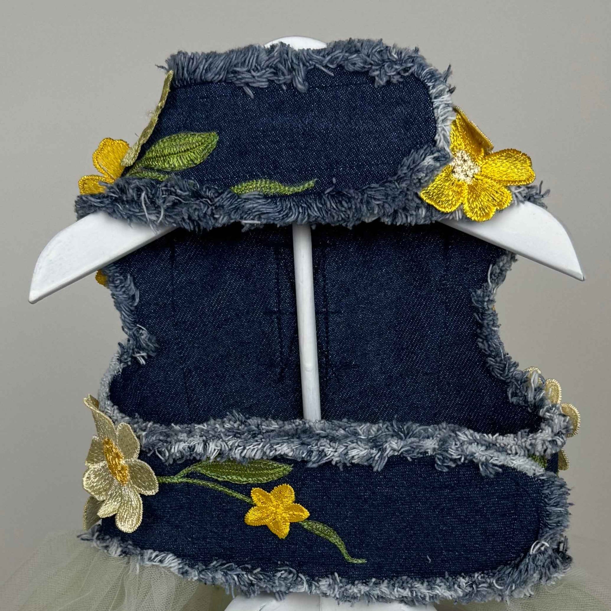 Heads or Tails Pup Lemon Chiffon Bouquet Denim Dog Dress