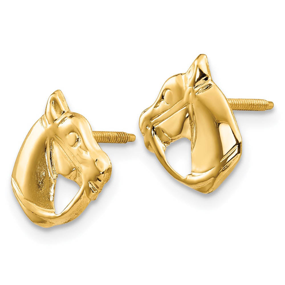 Kids Horse Head Screw Back Post Earrings in 14k Yellow Gold